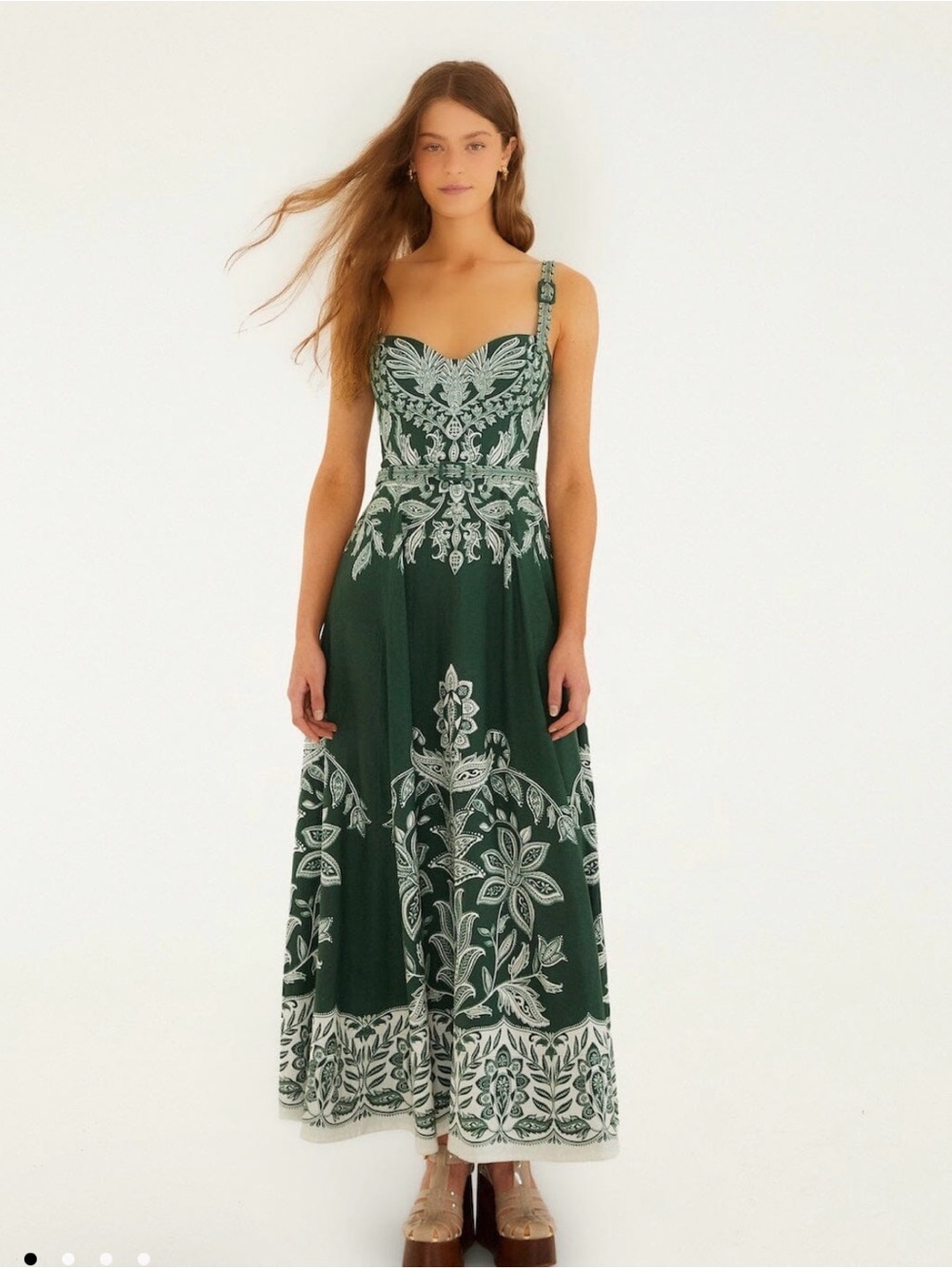 Farm Rio Dark Green Miranda Buckles Maxi Dress, Small